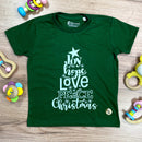T-Shirt Infantil Verde Árvore Joy Hope Love Peace Christmas