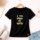 Camiseta Feminina Preta A Tua Graça Me Basta  Aplique