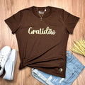 Camiseta Feminina Marrom Gratidão Dourado