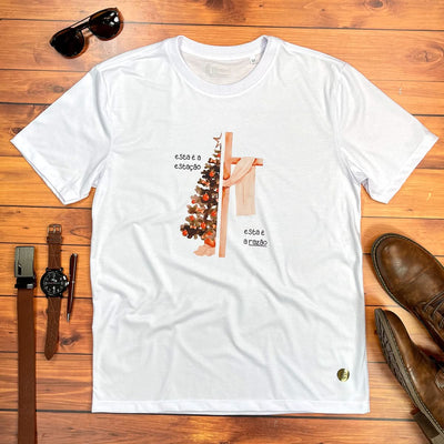 Camiseta Masculina Branca Esta é a Estação Esta é a Razão