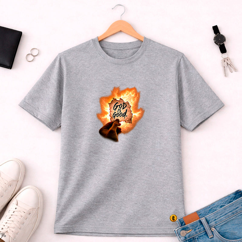 Camiseta Masculina Cinza Good is Good Fogo