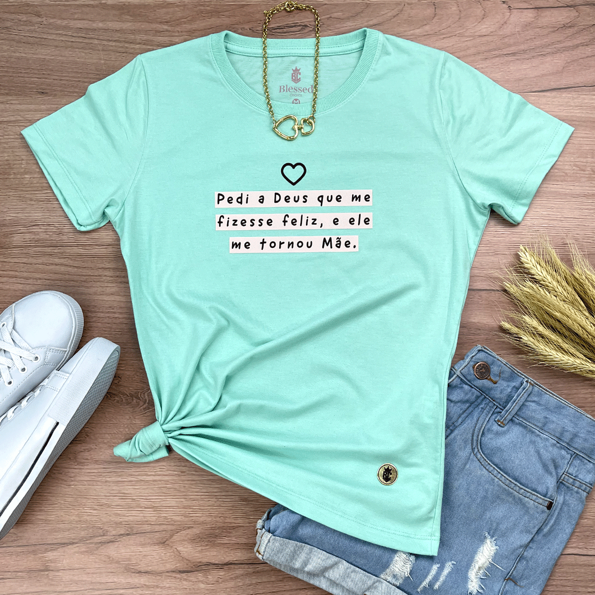 Camiseta Feminina Verde Menta Pedi a Deus