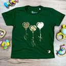 T-Shirt Infantil Verde Coração Paz Amor Dourado