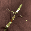 T-Shirt Infantil Marrom Cruz Dourada Jesus Cristo