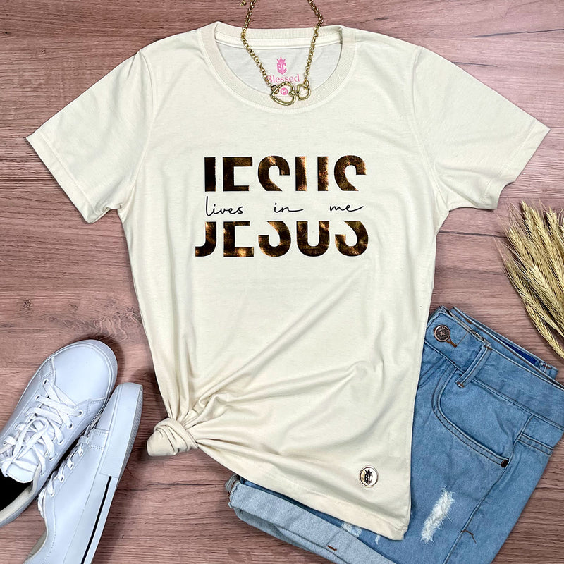 Camiseta Feminina Off White Jesus Lives In Me