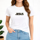 Camiseta Feminina Branca Jesus Aplique Camaleão