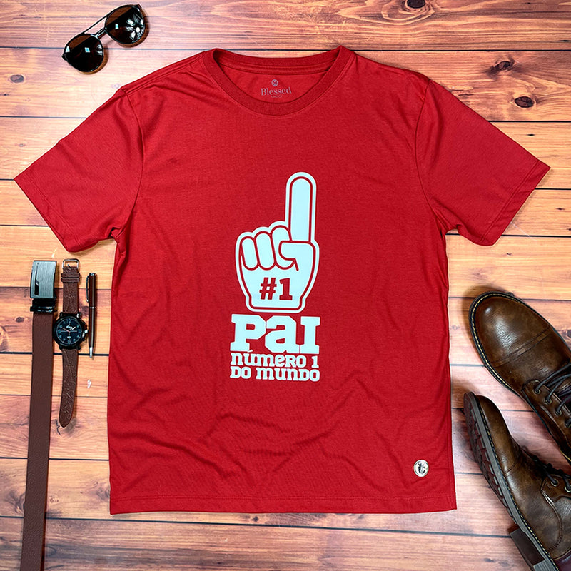 Camiseta Masculina Vermelha Pai Número 1 do Mundo