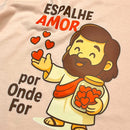 T-Shirt Infantil Salmão Espalhe Amor Por Onde For