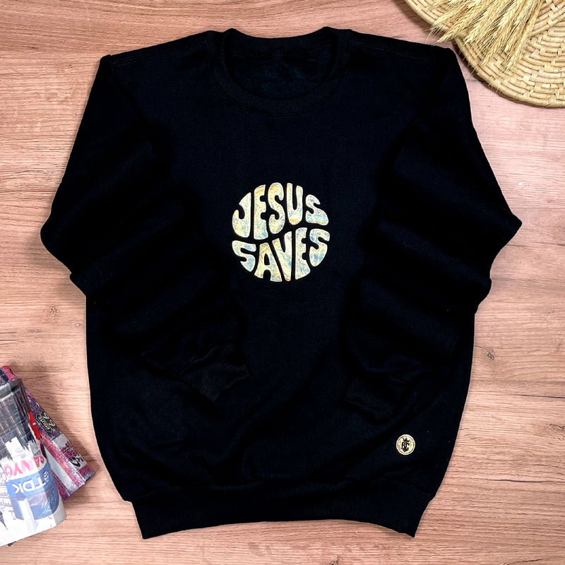 Moletom Preto Aplique Jesus Saves