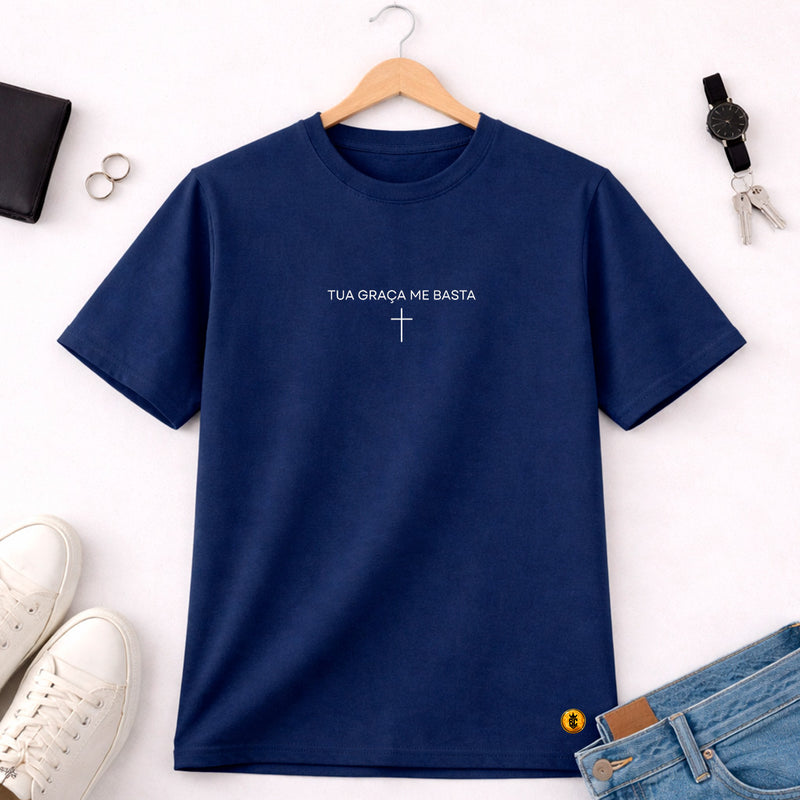 Camiseta Masculina Azul Tua Graça Me Basta