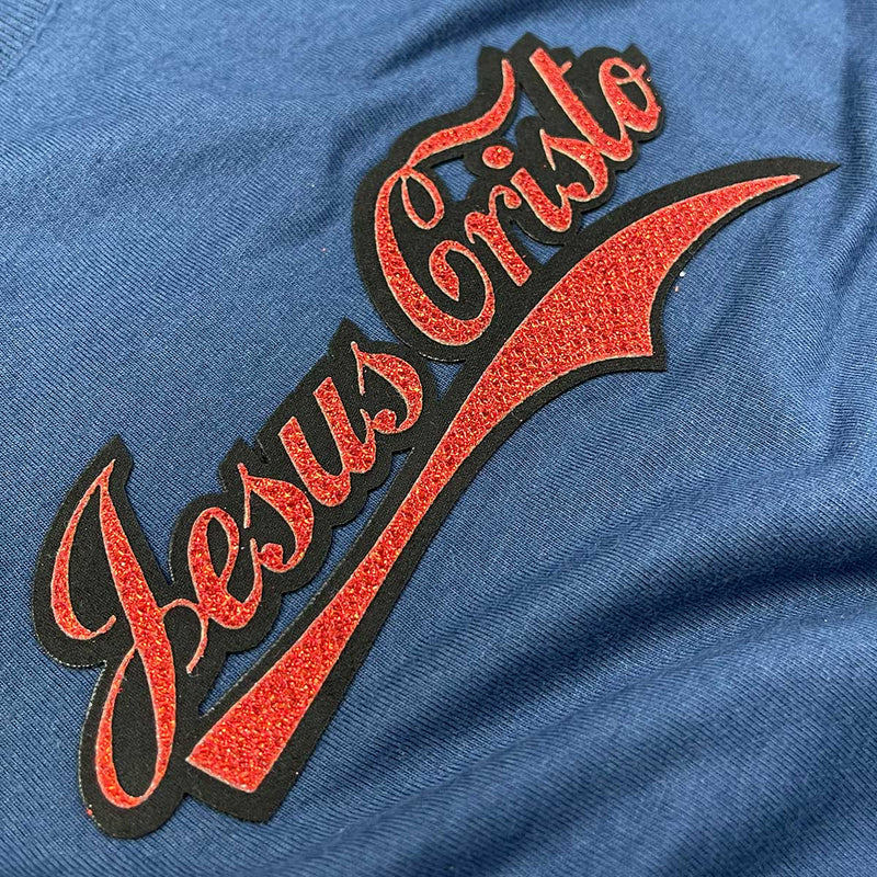 T-Shirt Infantil Azul Jesus Cristo Cola
