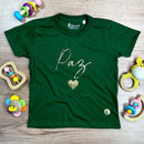 T-Shirt Infantil Verde Paz Coração Dourado
