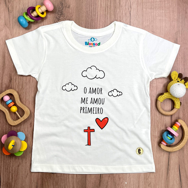 T-Shirt Infantil Off White Desenho O Amor Me Amou