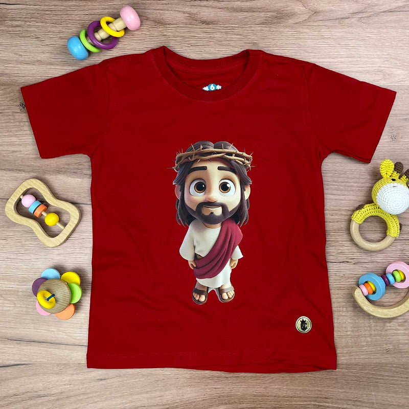 T-Shirt Infantil Vermelha Jesus Desenho