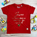 T-Shirt Infantil Vermelha Jesus o Verdadeiro Sentido do Natal Dourado