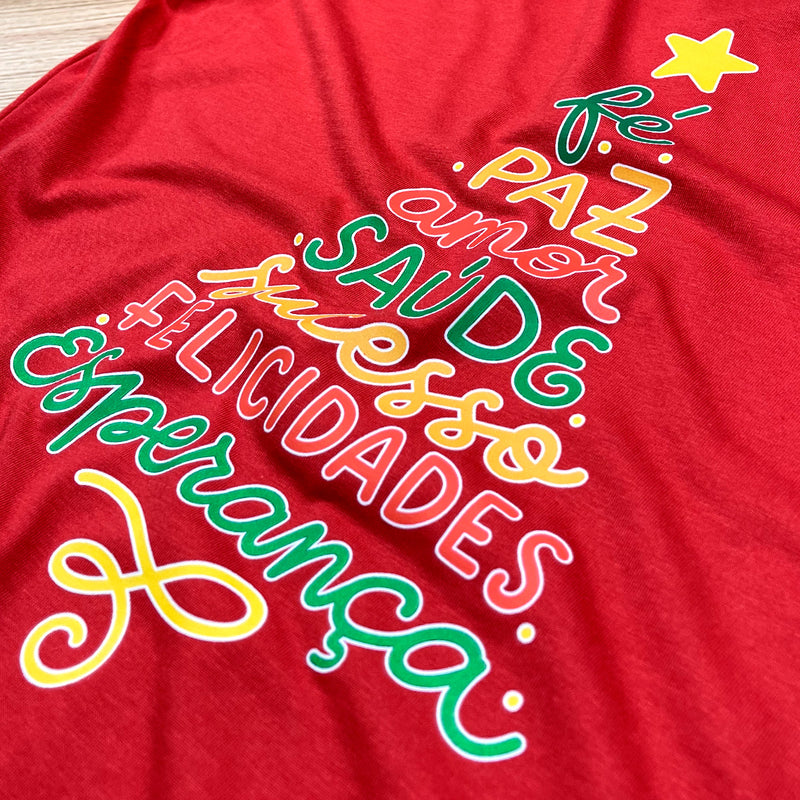 Camiseta Feminina Vermelha Árvore Fé Paz Colors