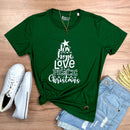 Camiseta Feminina Verde Árvore Joy Hope Love Peace Christmas