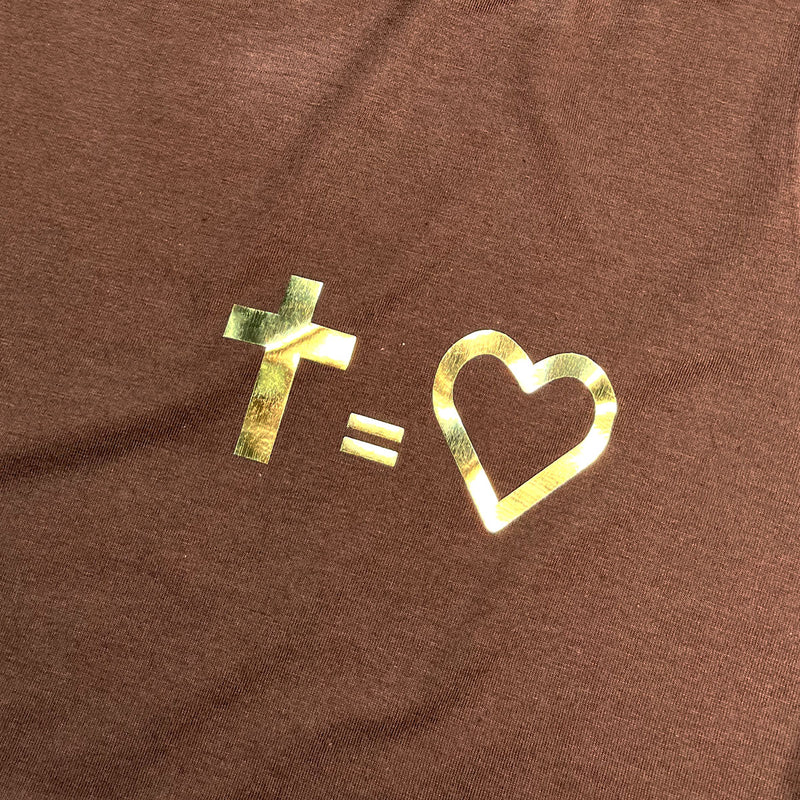 Camiseta Feminina Marrom Cruz Igual Coração Dourado