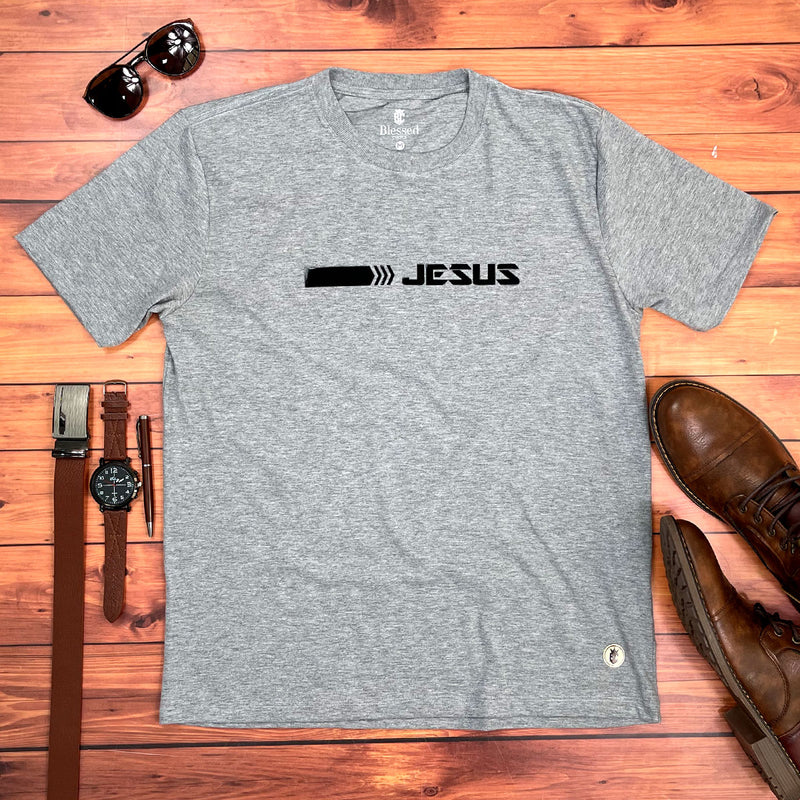 Camiseta Masculina Cinza Aplique Direção Jesus