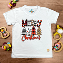 T-Shirt Infantil Branca Merry Christmas Árvore
