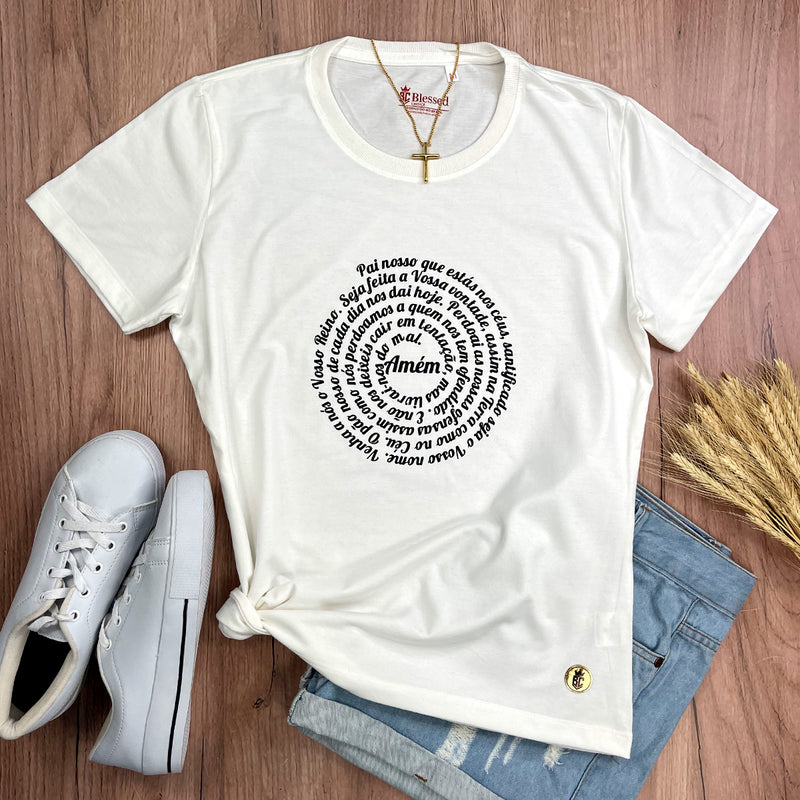 Camiseta Feminina Off White Oração Pai Nosso