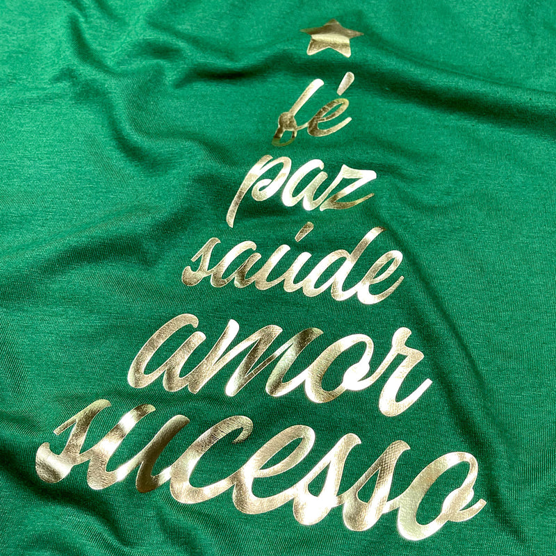 Camiseta Masculina Verde Árvore Fé Paz Dourado