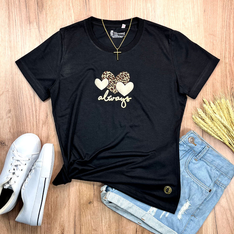 Camiseta Feminina Preta Aplique Always