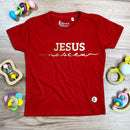 T-Shirt Infantil Vermelha Jesus Nasceu Dourado