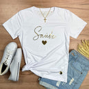 Camiseta Feminina Branca Saúde Coração Dourado