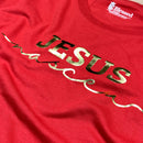 T-Shirt Infantil Vermelha Jesus Nasceu Dourado