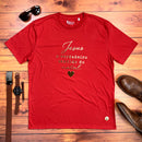 Camiseta Masculina Vermelha Jesus O Verdadeiro  Sentido do Natal Dourado