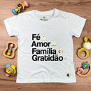 T-Shirt Infantil Branca Fé & Amor Dourado