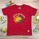 T-Shirt Infantil Vermelha Leão Jesus Ele Vive Ele Reina