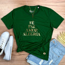 Camiseta Feminina Verde Fé Paz Dourado
