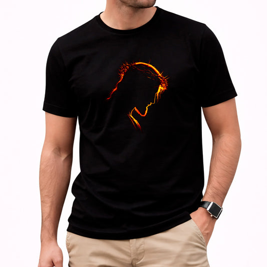 Camiseta Masculina Preta Jesus Fogo