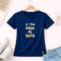 Camiseta Feminina Azul A Tua Graça Me Basta  Aplique