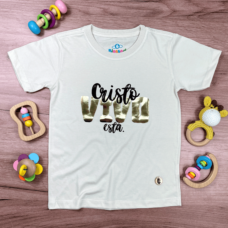 T-Shirt Infantil Off White Cristo Vivo Está