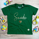 T-Shirt Infantil Verde Saúde Coração  Dourado