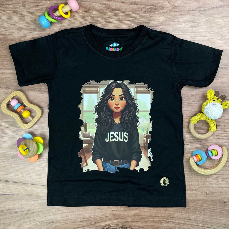 T-Shirt Infantil Preta Garota Jesus