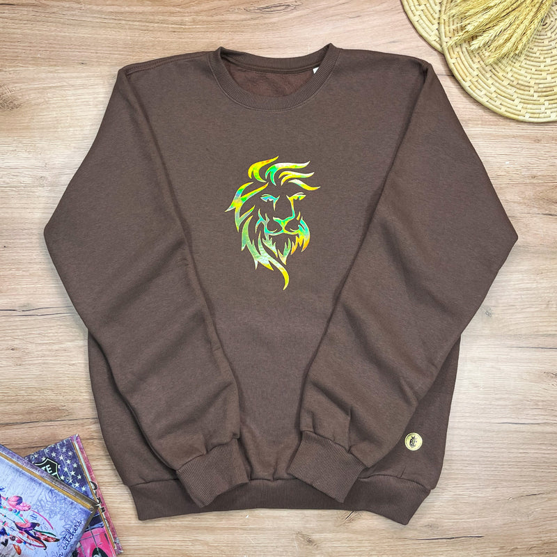 Moletom Marrom Aplique Leão Dourado