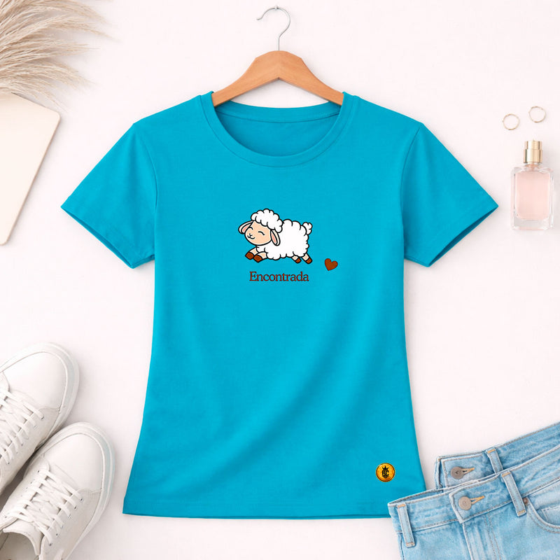 Camiseta Feminina Turquesa  Encontrada Ovelha