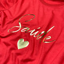 Camiseta Masculina Vermelha Saúde Coração Dourado