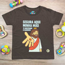 T-Shirt Infantil Marrom Segura Aqui Minha Mão