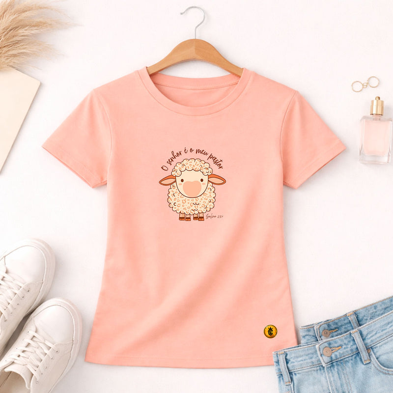 Camiseta Feminina Salmão O Senhor é o Meu Pastor Ovelha