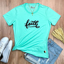 Camiseta Feminina Verde Menta Aplique Faith