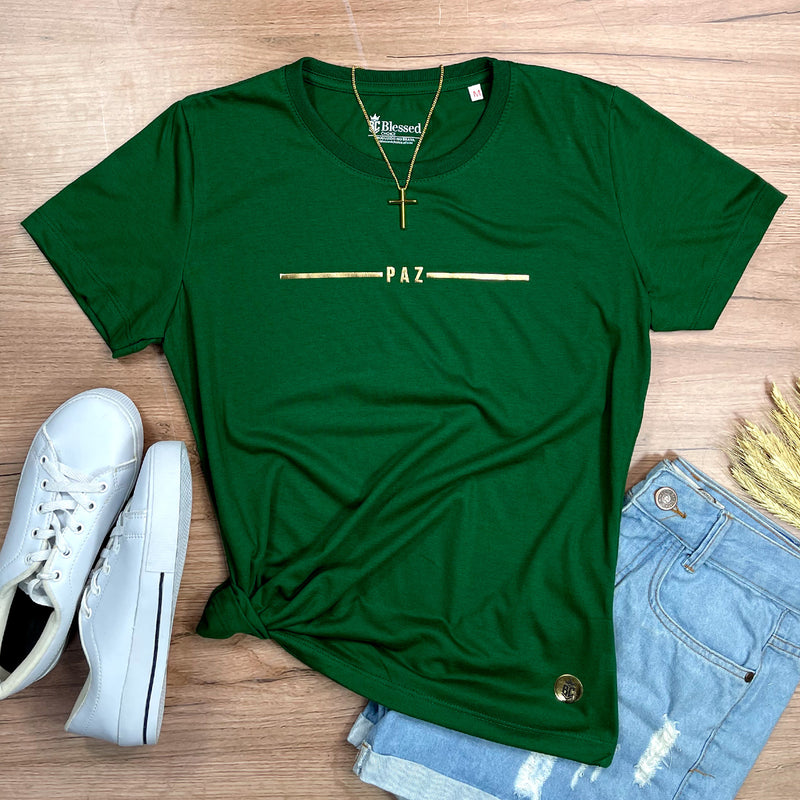 Camiseta Feminina Verde Paz Listra