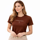 Camiseta Feminina  Marrom Tua Graça Me Basta