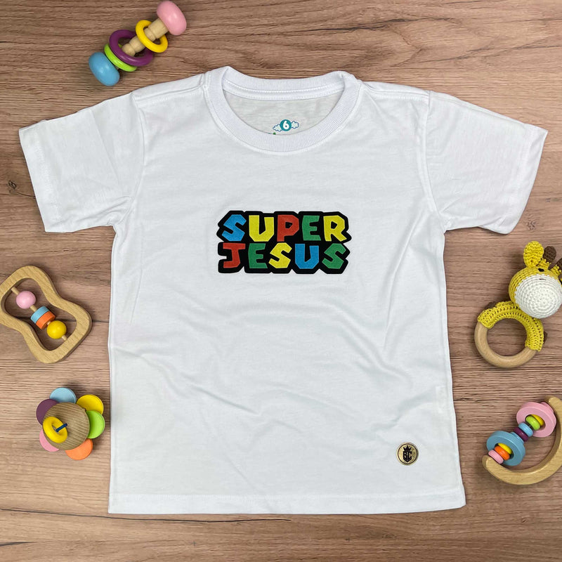 T-Shirt Infantil Branca Super Jesus