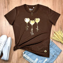Camiseta Feminina Marrom Coração Paz Amor Dourado
