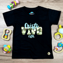 T-Shirt Infantil Preta Cristo Vivo Está